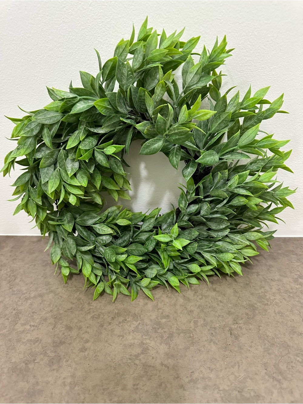Lush Artificial Ruscus Rainwashed Green Leaf Wreath Candle Ring Home Holiday 13” - Picture 5 of 10